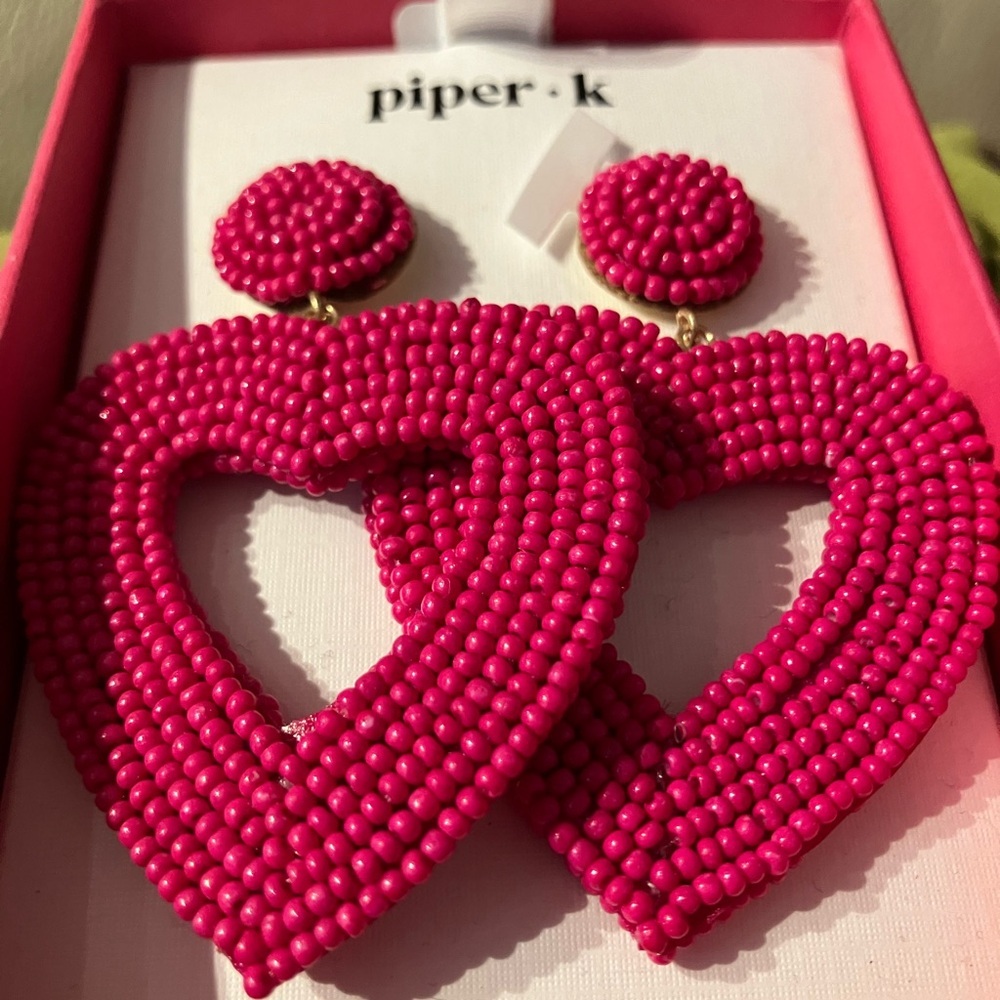 Piper-K Pink Beaded Heart Earrings